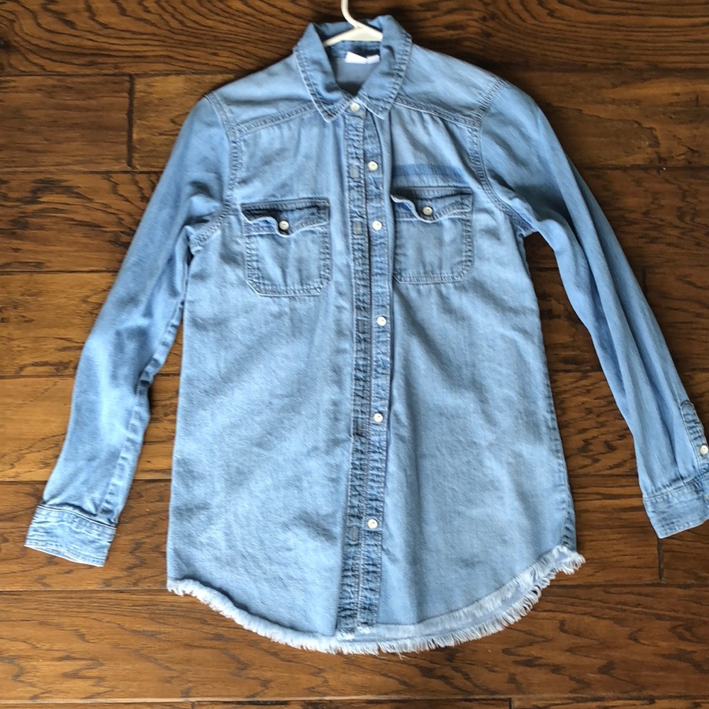 Chambray Top with Fray Detail